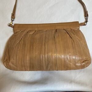 Vintage 70s Sunco Eel Leather Tan Textured Shoulder Bag Purse 19x9 Frame Opening